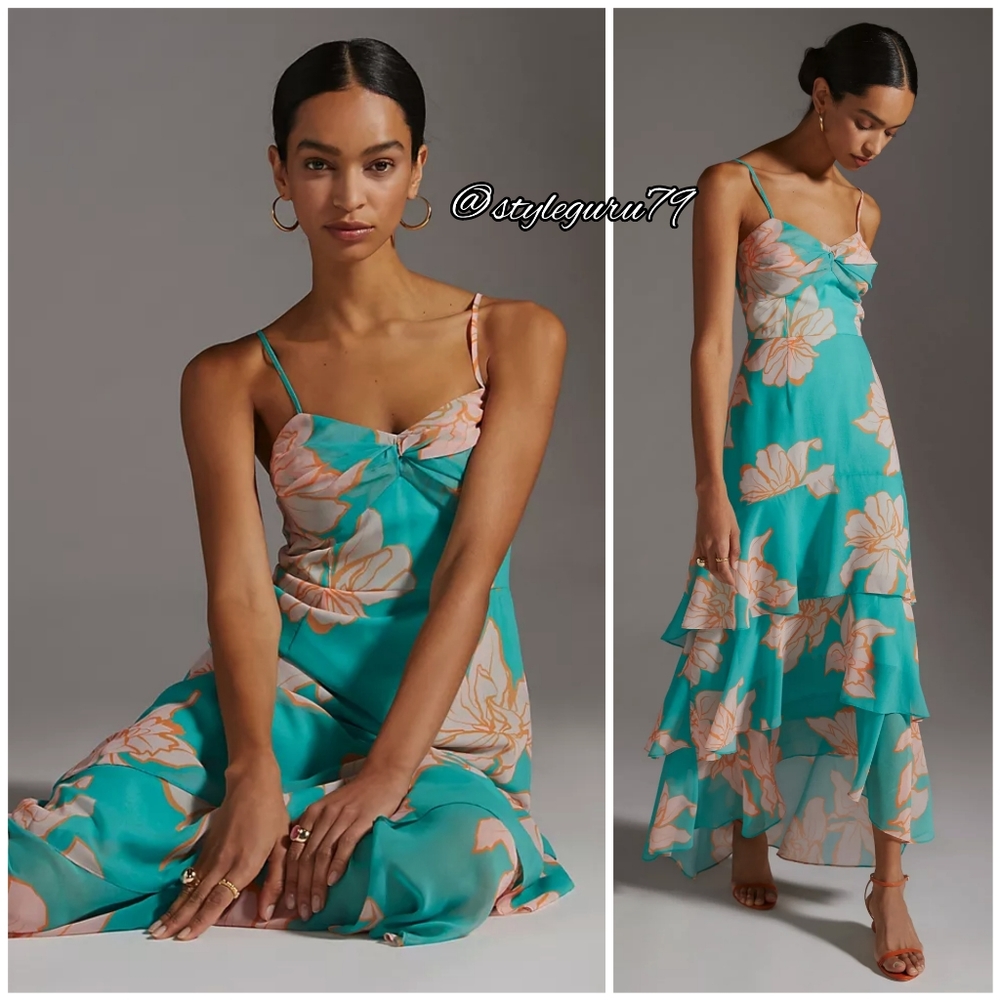 NWT, Anthropologie, HUTCH Floral Tiered-Maxi Dress